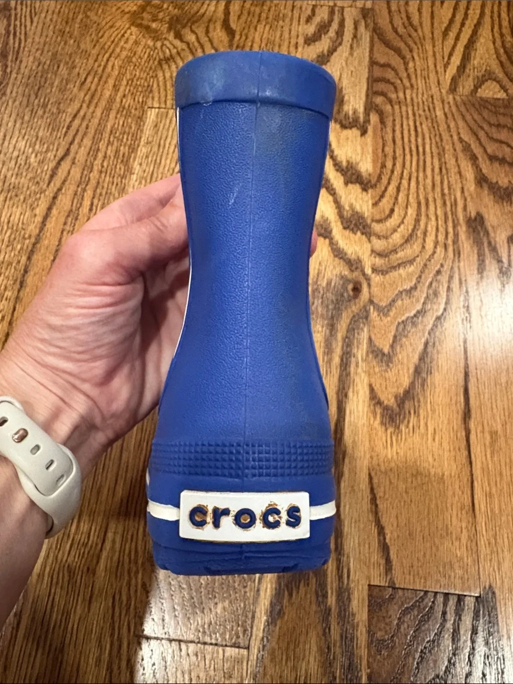 Kids blue Crocs Crocband Jaunt Rain Boot, size 6-7. Great used condition